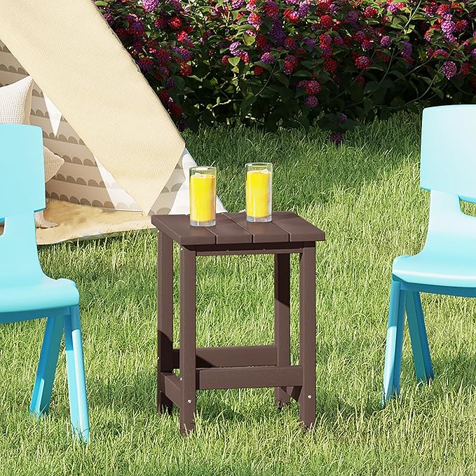 Costaelm Kids Outdoor Side Table, Small Patio HDPE Adirondack Square Table, Porch End Table for Outside Pool Garden, Dark Brown