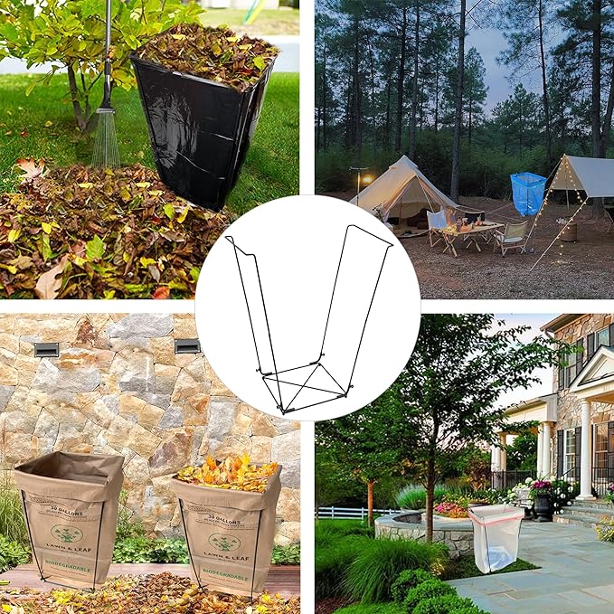 Trash Bag Holder Outdoor Leaf Bag Support Stand with 15 PCS 39 Gallon trash bags Leaf Collector | Metal Frame Holder for 30-45 Gallons Bags for Camping Leaves Gardening Parties