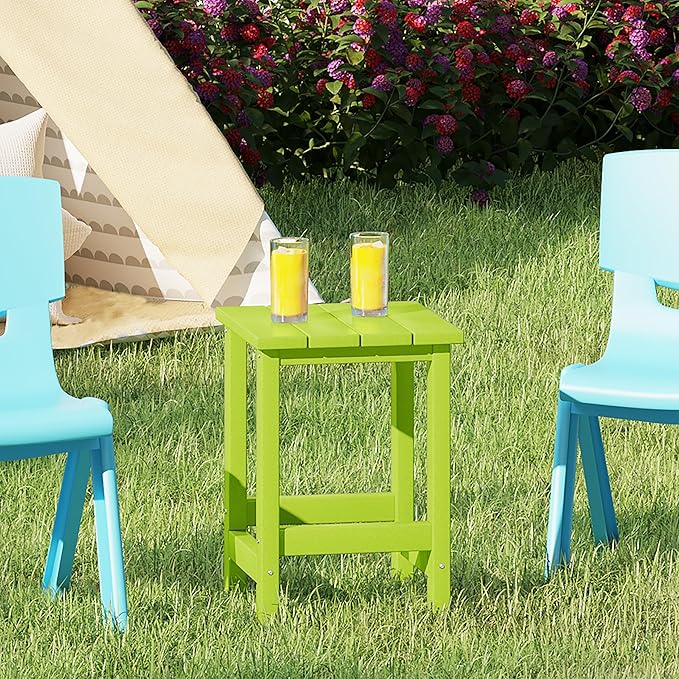 Costaelm Kids Outdoor Side Table, Small Patio HDPE Adirondack Square Table, Porch End Table for Outside Pool Garden, Lime