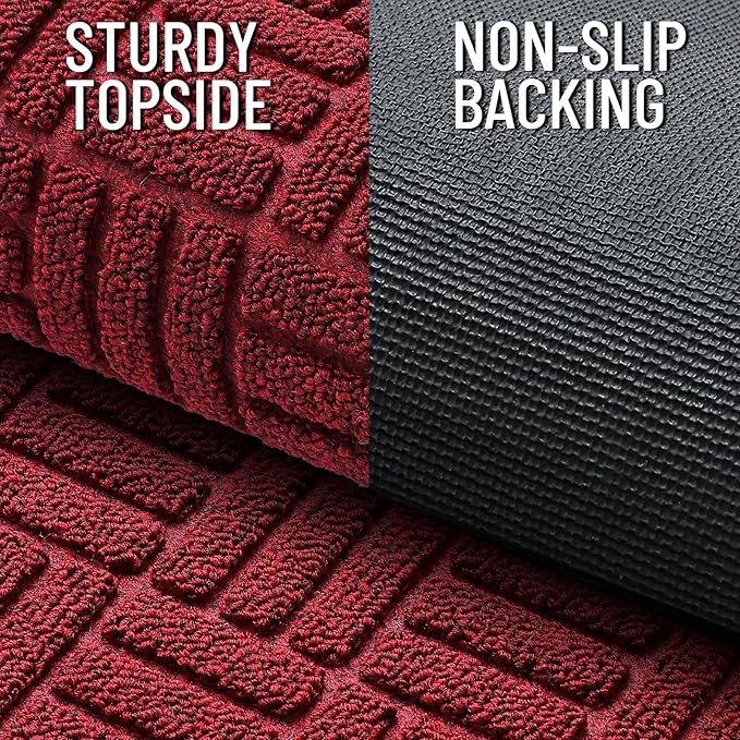 OLANLY Front Door Mat Outside Entrance 33x21, Absorbent, Heavy Duty Sturdy Natural Rubber Doormat Indoor Outdoor, Non-Slip, Stain and Fade Resistant, Low Profile Floor Mat for Entryway, Black Red