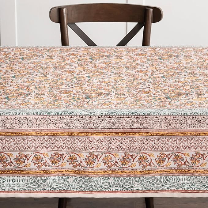 Maison d' Hermine Table Cloth Rectangle Table 100% Cotton 70 x 140 Inches Fall Tablecloth Reusable Everyday Use for Thanksgiving Christmas Decorations Dining Farmhouse Party (Nila)