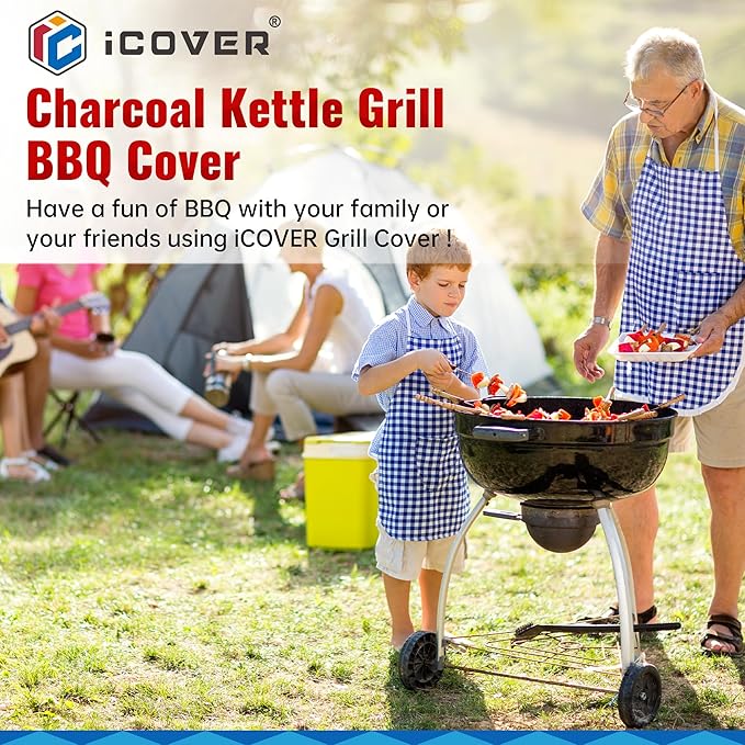 iCOVER Round Grill Cover, 29" Dia x 38" H Dome Smoker Cover, Waterproof Charcoal Kettle Grill Cover, UV Resistant BBQ Cover, Outdoor Barbecue Cover for Weber Char-Broil, Brinkmann and More