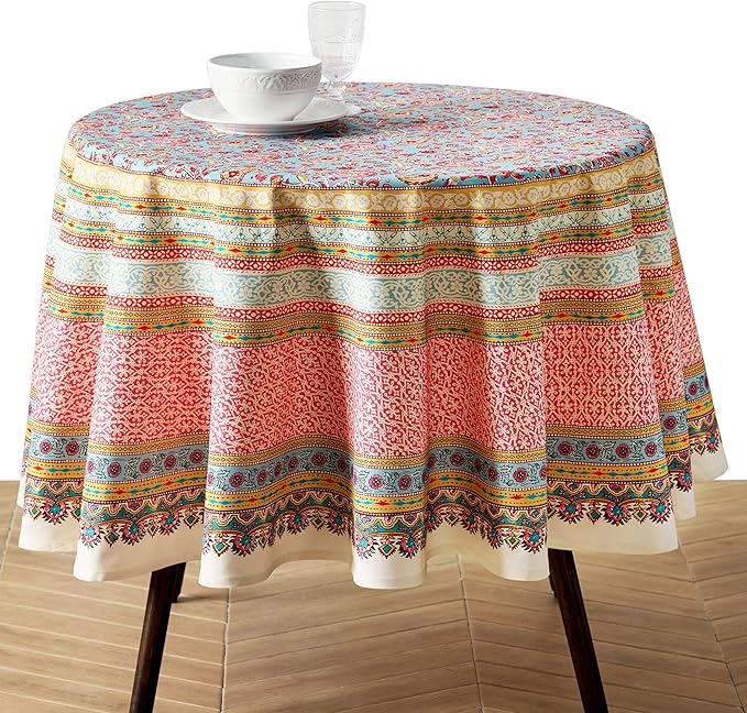 Maison d'Hermine Premium Table Cloth Round Table 100% Cotton 70 Inches Tablecloth Reusable Decorative Everyday Use for Dining Room, Farmhouse, Home, Party, Festive & Wedding - Lauris