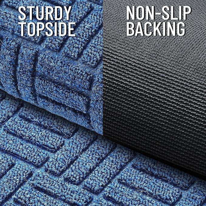 OLANLY Front Door Mat Outside Entrance 33x21, Absorbent, Heavy Duty Sturdy Natural Rubber Doormat Indoor Outdoor, Non-Slip, Stain and Fade Resistant, Low Profile Floor Mat for Entryway, Ocean Blue