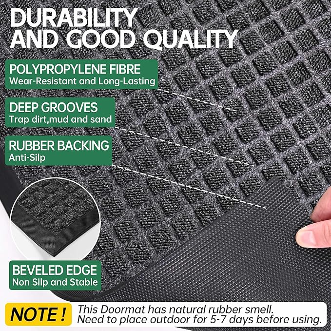 Front Door Mat Outside Entrance, 6' x 2' Heavy Duty Outdoor Mats for Entryway, All Season Weather Outdoor Doormat, Natural Rubber Non Slip Welcome Mats for Front Door