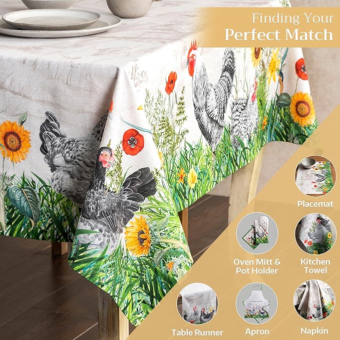 Maison d' Hermine Table Cloth Rectangle Table 100% Cotton 70 x 108 Inches Tablecloth Reusable Decorative for Dining Room, Farmhouse, Home, Party, Festive & Wedding Spring Summer - Basse Cour