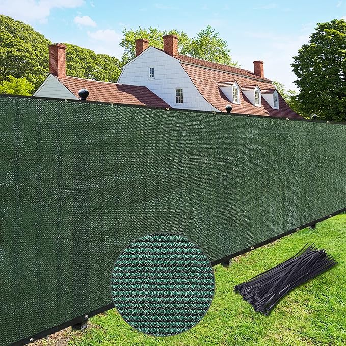 UPGRADE Privacy Fence Screen 6'x48' Dark Green Outdoor 90% Visibility Blockage 170 GSM Mesh Shade Cover Panels for Backyard,Balcony,Home Decoration with Zip Ties,Customized Avaliable