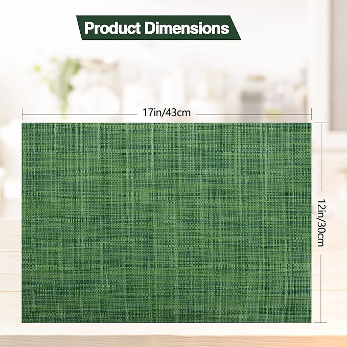 SLKQG Green Christmas Placemats Set of 4 - Wipe Clean Vinyl Placemats - Washable Heat Resistant PVC Placemats for Dining Table - 17x12 Inch (Green, 4)