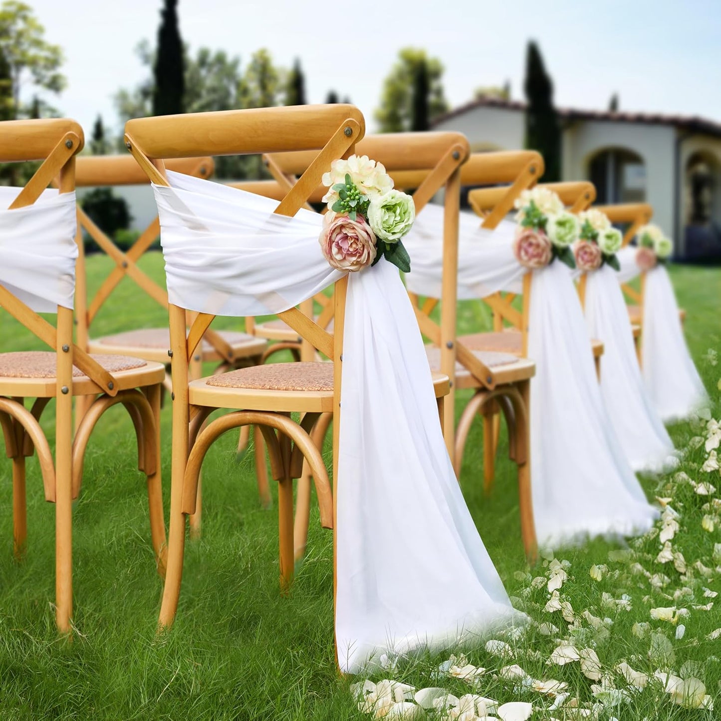 VACVELT Wedding Arch Draping Fabric - White Chiffon, 2 Panels Sheer Drapes, 30 Inch x 20ft Chiffon Backdrop Curtain, Outdoor Sheer Drapery for Ceremony Party Ceiling