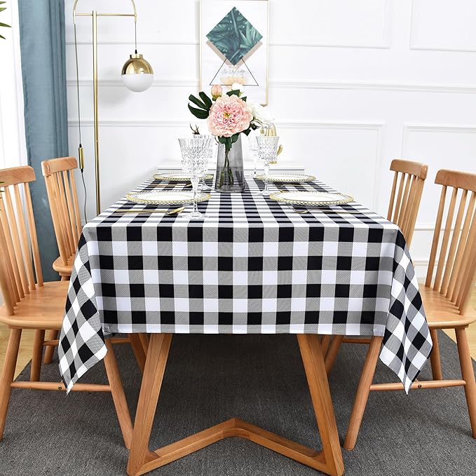 Waterproof Checkered Tablecloth Fabric - Rectangle 58x84 Inch Classic Gingham Buffalo Plaid Table Cloth for Indoor/Outdoor Use - Washable Table Cover for Kitchen, BBQs, and Parties