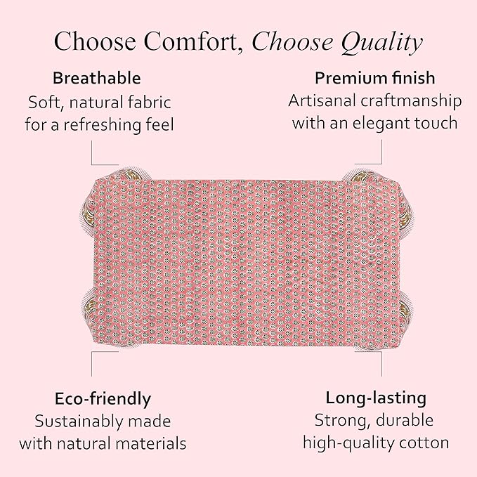 CPC Tablecloth 100% Cotton 80x120 Inch Indian Block Print Rectangle Table Cover, Washable Table Cloth for Weddings, Spring/Summer, Barbeque - Poppy Pink