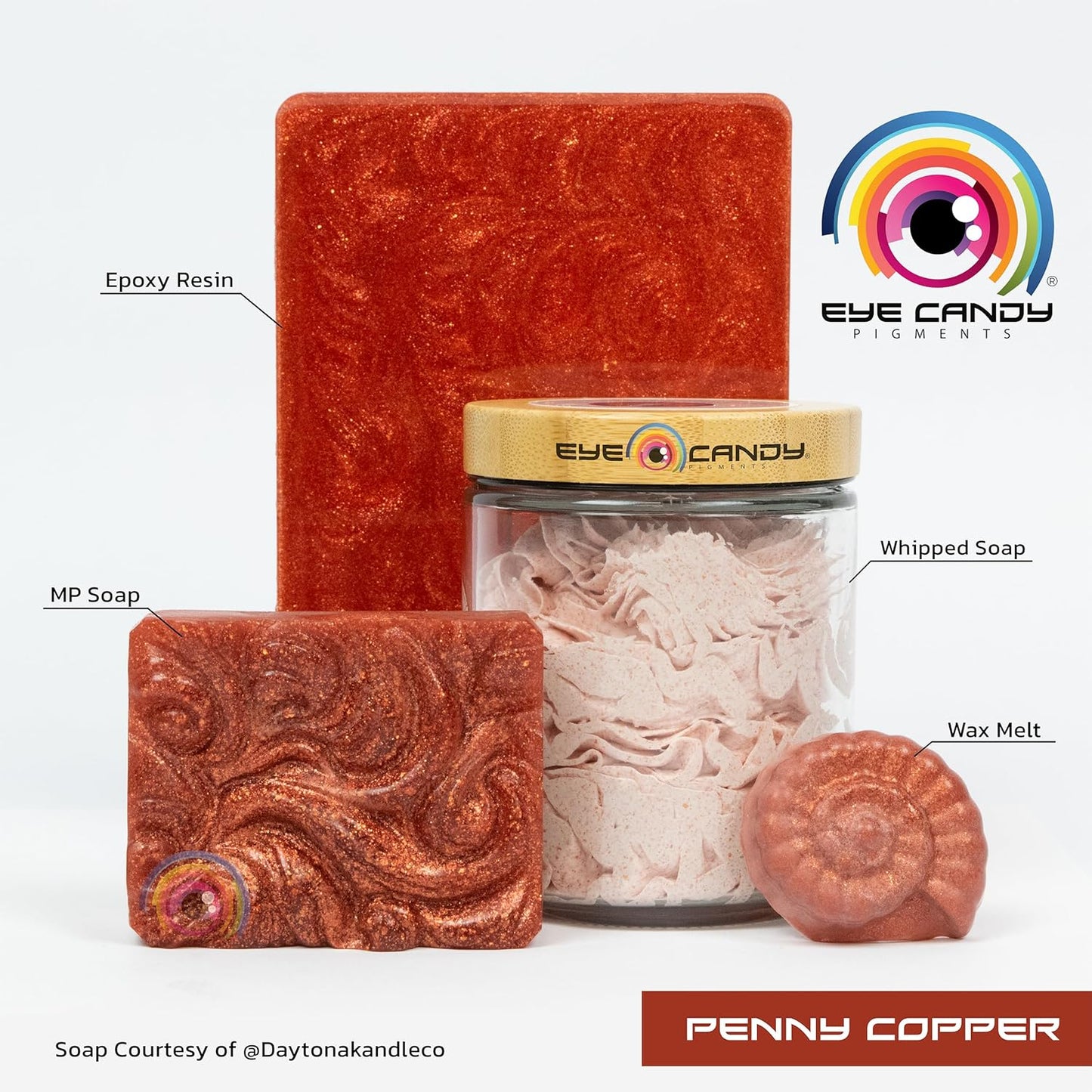 Eye Candy Pigments Premium Copper Mica Powder - Penny Copper (50gr) - for Epoxy, Resin, Soap, Paint, Woodworking, Acrylic Pouring, Bath Bombs, Fishing Lures - DIY Arts and Crafts Additive