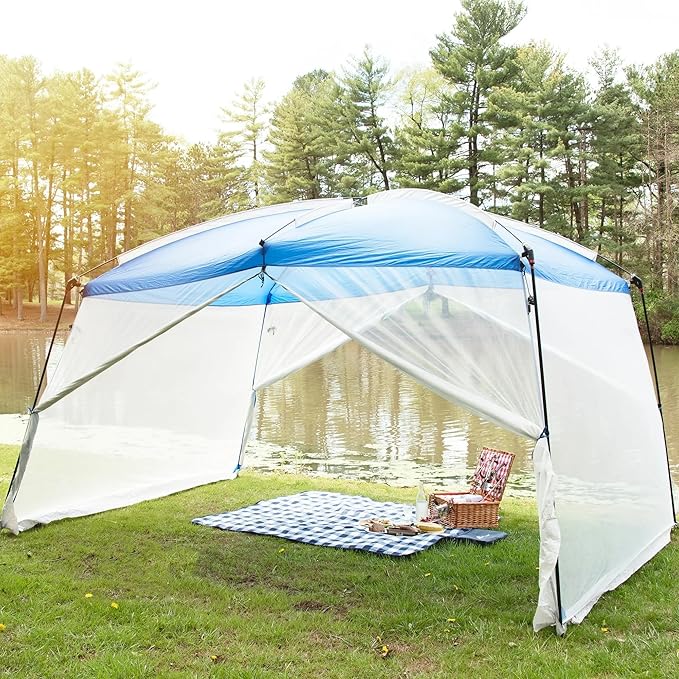 Ozark Trail 13x9 Screen House Tent, Blue, Mesh Panels for Insect Protection, Dual Zipper Doors, PE Splash Guard, Steel and Fiberglass Frame, Color Coded Poles, Carry Bag Included, Outdoor Use