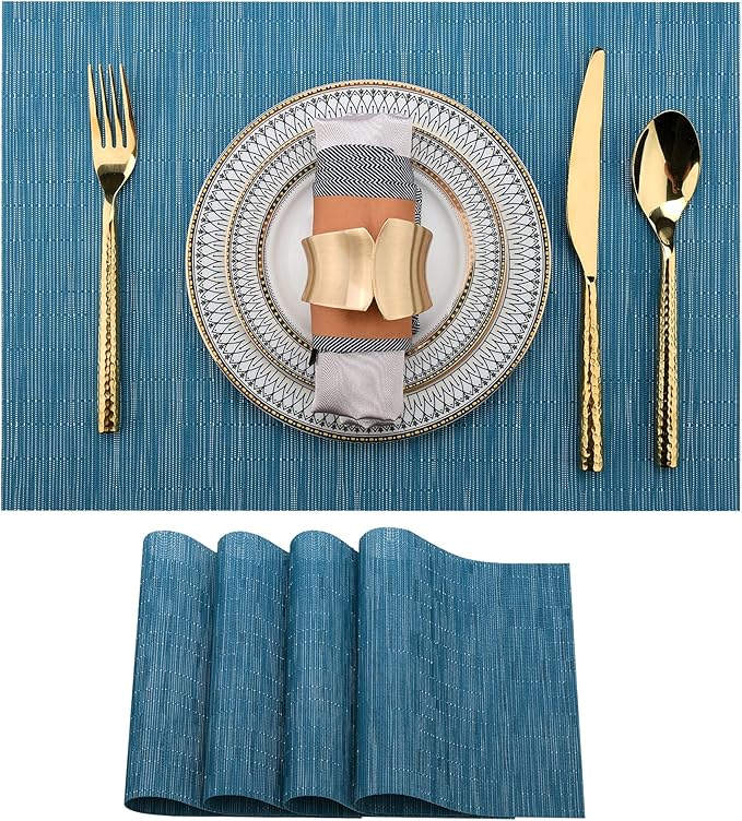 SLKQG Plastic Place mats Set of 4 - Easy Clean Placemats - Washable Heat Resistant Table Mats for Dining Table - 17x12 Inch (Sky Blue Turquoise, 4)