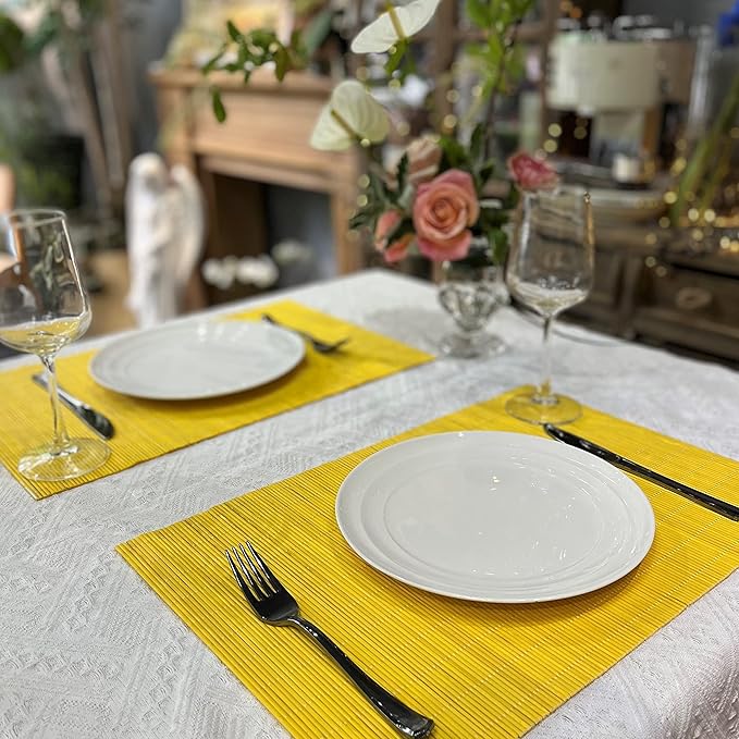 ANDSTAR Set of 8 Pcs Bamboo Placemats Natural Anti-Slip Bamboo Placemats Washable Heat-Resistant Table Mats for Dining Room and Kitchen（Yellow）