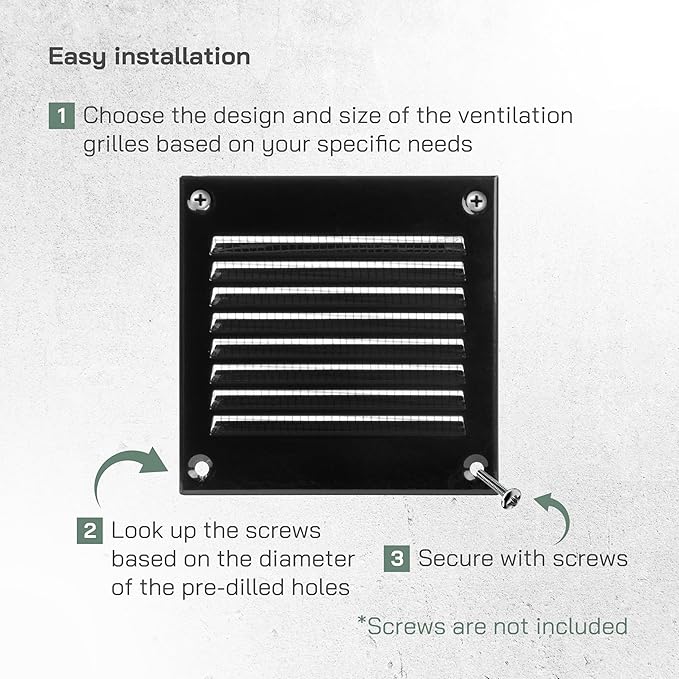 Vent Systems 4'' x 4'' Inch (Overall Dimensions) Pack of 10 - Black - Air Vent Cover Metal Air Return Grill with Built in Guard Screen Mesh - HVAC Vent Duct Cover, Soffit Vent for Indoor & Outdoor