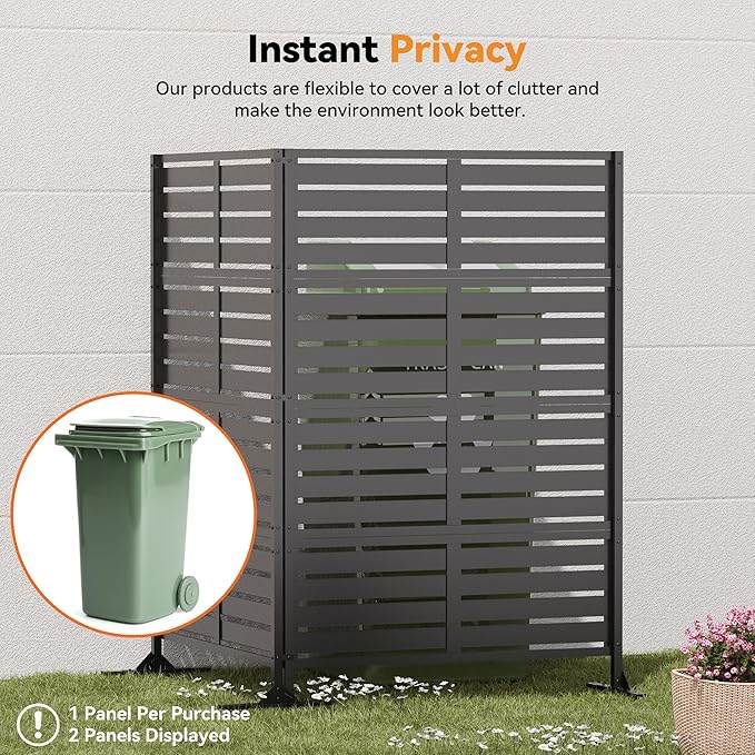 Modern Shade Metal Privacy Screen Outdoor 72" H x 48" W, Stable & Durable Privacy Fence Panels for Instant Privacy & Space Division, Freestanding Decorative Patio Screens for Outdoor, Black (1 Panel)