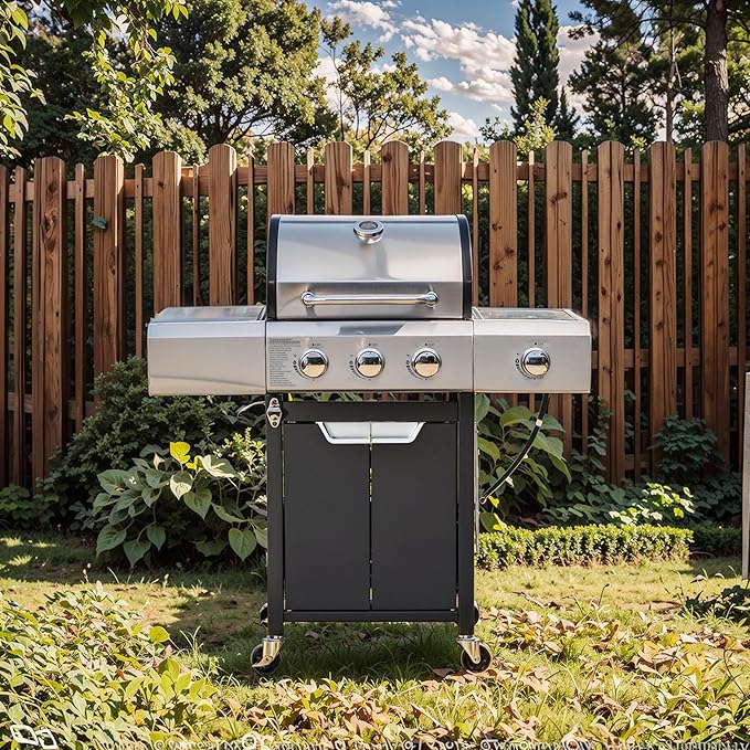3 Burner Propane Gas Grill with Side Burner & Cover, Stainless Steel BBQ Grill, 40500 BTU Outdoor Gas Grill for Backyard, Patio, Camping & Outdoor Cooking