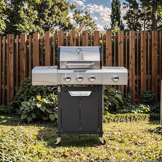 3 Burner Propane Gas Grill with Side Burner & Cover, Stainless Steel BBQ Grill, 40500 BTU Outdoor Gas Grill for Backyard, Patio, Camping & Outdoor Cooking
