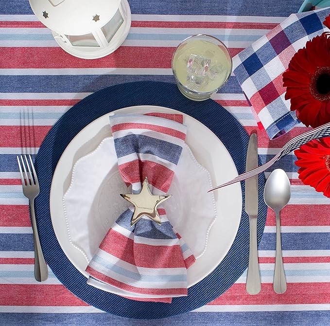 DII PVC Tabletop Collection Woven Indoor/Outdoor, Round Placemat Set, 13.75", Nautical Blue, 6 Piece