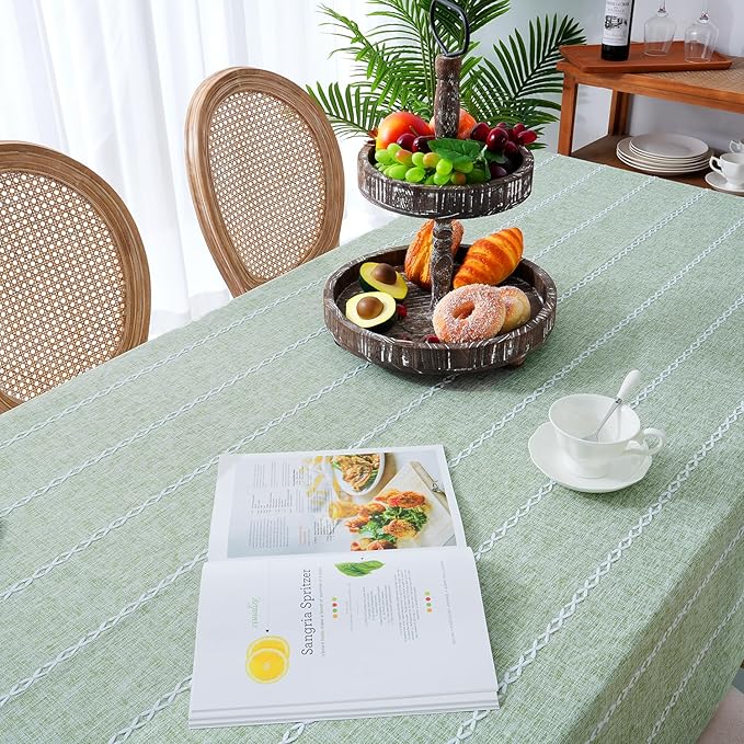 Chassic 60 x 104 inches Farmhouse Style Linen tablecloths, Wrinkle Resistant Washable Dining Room Table Cloths for 6 Foot Rectangle Tables - Sage Green