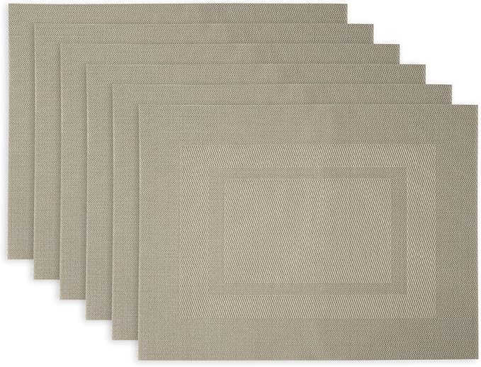 DII PVC Tabletop Collection Woven Indoor/Outdoor, Placemat Set, 13x17.25, Stone, 6 Piece