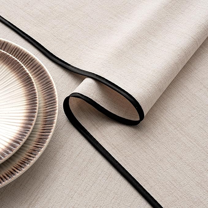 MIULEE Natural-Black Linen Polyester Tablecloth 60x84 Inch Spring Rectangle Table Cloth Waterproof,Stain Resistant & Wrinkle Resistant for Dining Party Wedding