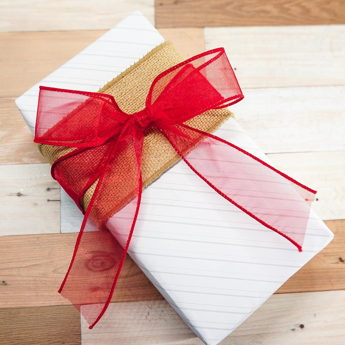 CT CRAFT LLC Sheer Organza Wired Ribbon 1.5" x 50Yards Red for Wedding Chair Bow Flora Bouquet Gift Wrapping Christmas Tree Home Decor Wreath