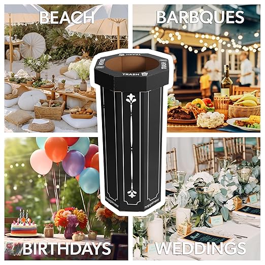 Eyely MPH1301A-SET2 Sal 25-Gallon Disposable Corrugated Cardboard Event Trash Can and Recycling Bin for BBQs, Beach, Parties & Events & Outdoor Activities, Bridal Black (Set of 2)