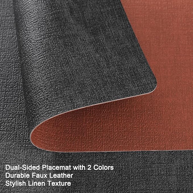 Myir JUN Dual Sided Faux Leather Placemats Set of 8 for Indoor Outdoor Dining Tables, Square Non-Slip Washable Wipeable Table Mats (Gray Terracotta, Set of 8)