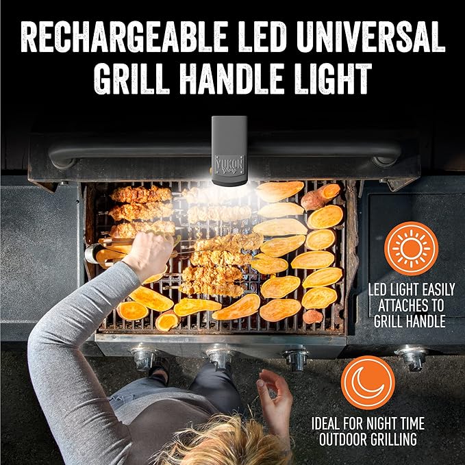 Yukon Glory Bright LED Grill Handle Light, Rechargeable, Water + Heat Resistant, Fits Most Outdoor Grills, Patent Pending Rechargeable LED Light