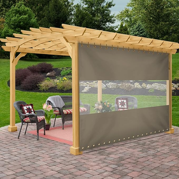 Covers & all Outdoor Clear Panel Curtain, 12 oz Vinyl Outdor Curtains for Patio, Waterproof & Weather Resistant Tarp with Brass Grommets for Pergola, Porch, Gazebos, Balcony (10'H x 13'W Feet, Beige)