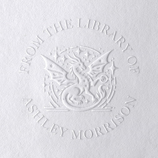 Dragon Book Embosser, Custom Round Library Book Embosser, Fantasty Fiction Dragon Ex Libris Embosser, Gift for Book Lover | Black or Pink Embosser (Dragon #2)