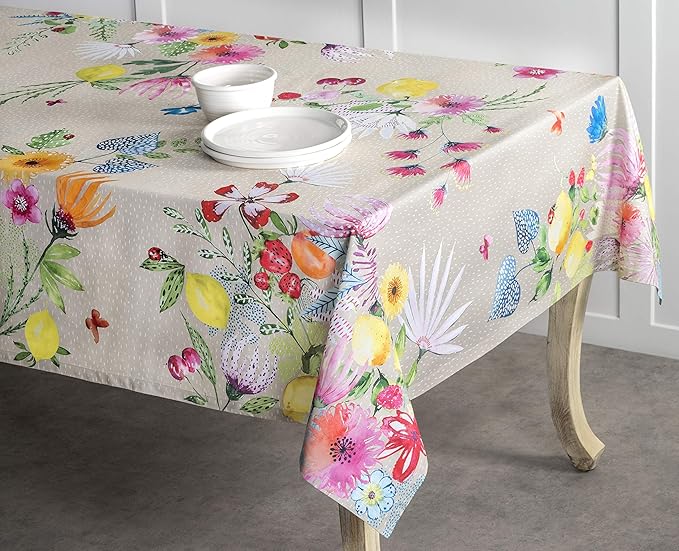 Maison d' Hermine Table Cloth Rectangle Table 100% Cotton 70 x 120 Inches Tablecloth Reusable Decorative for Dining Room, Farmhouse, Home, Party, Festive & Wedding Spring Summer - Jardin D'Ete - Fog