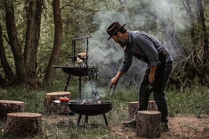 Barebones Cowboy Fire Pit Grill Side Table 23-Inch - Cowboy Grill Accessories for Outdoor Grills - Camping Cookware