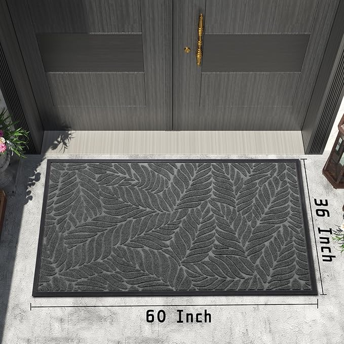 Yimobra 60x36 Large Door Mat Outdoor Indoor, All-Season Waterproof Door Mat Outside Entrance, All-Weather Non-Slip Outside Doormat for Garage Patio Entryway, Grey