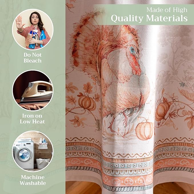 Maison d' Hermine Table Cloth Round Table 100% Cotton 69 Inches Fall Tablecloth Reusable Everyday Use for Thanksgiving Christmas Decorations Dining Farmhouse Party (Giving Thanks)