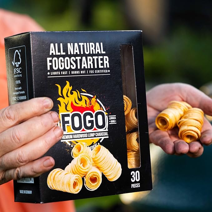 FOGO Super Premium Hardwood Lump Charcoal, Natural Large Sized Lump Charcoal, 17.6 Pound Bag and FOGO Fogostarters Natural Fire Starters, 30 Count Box, Bundle