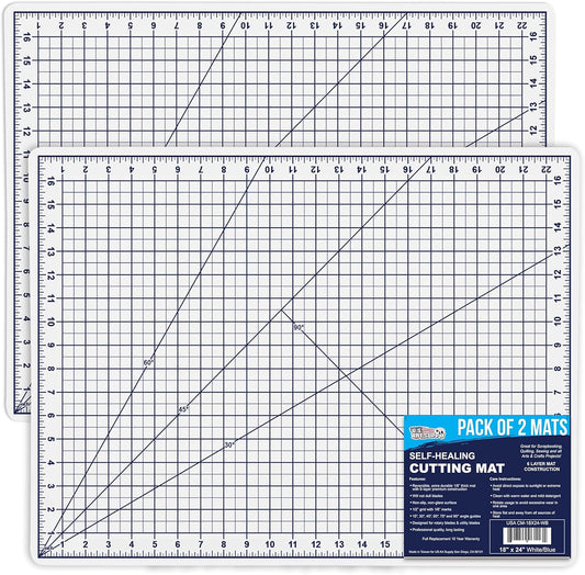 U.S. Art Supply 18" x 24" Self-Healing Cutting Mat 5-Ply (2 Pack) - Double-Sided White/Blue Craft Mat, Non-Slip Cutting Mats for Crafts, Sewing, Quilting, Scrapbooking