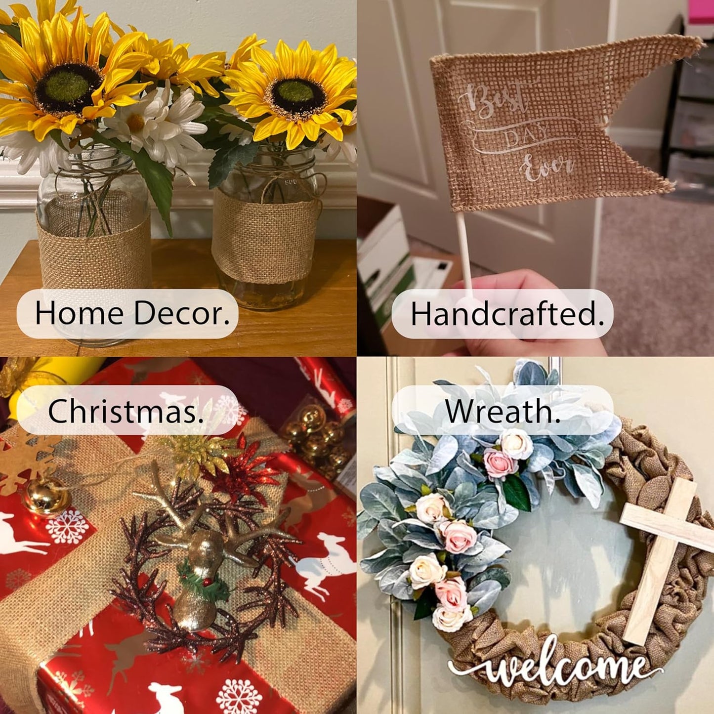 LaRibbons 2 Pcs 3 Inch Burlap Wide Fabric Craft Ribbon,10 Yard Per Roll, Natural Brown Ribbon for Bow Crafting,Wreath-Making, Tree Decoration