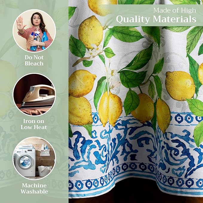 Maison d' Hermine Table Cloth Round Table 100% Cotton 69 Inches Tablecloth Reusable Decorative Everyday Use for Dining Room, Farmhouse, Home, Party, Festive & Wedding Spring Summer - Cedrat