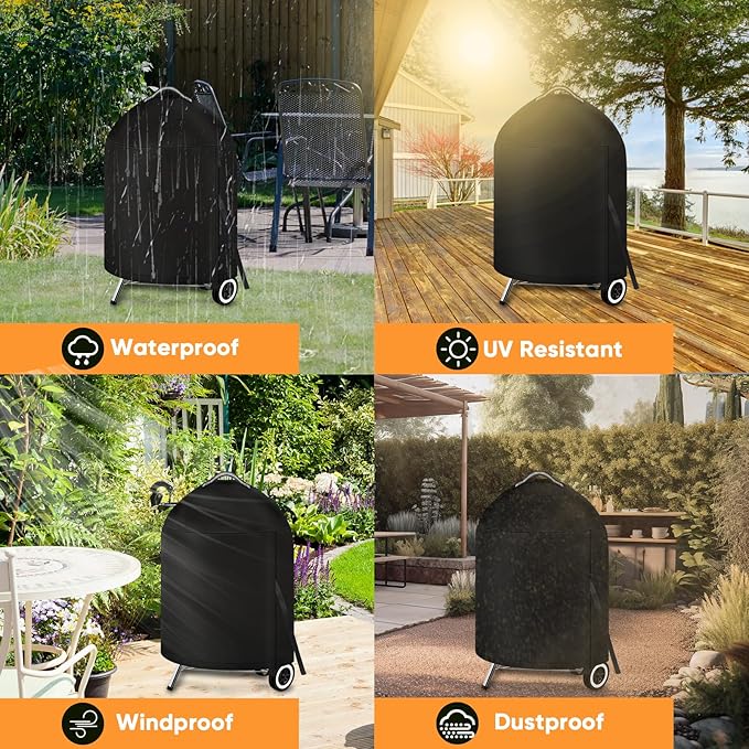 iCOVER Grill Cover for Weber 22 Inch Charcoal Kettle- Heavy Duty Waterproof BBQ Cover for Weber Char-Broil 22 Inch Charcoal Kettle Grills