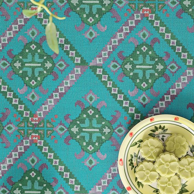 Linen 55 Inch Round Tablecloth,Wrinkle Resistant French Green Tablecloth Print with Froal,Decor Stitch Table Cloth for Thanksgiving,Dining Room,Home,Kitchen Diameter 55"-Milen