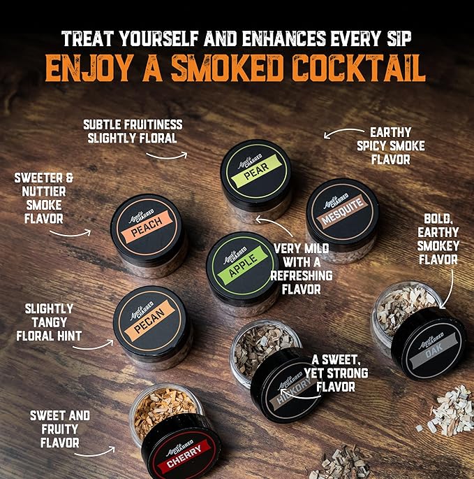Whiskey Smoker Kit with Torch - 8 Flavors Wood Chips - Bourbon Gifts for Men, Cocktail Smoker kit - USA Oak Smoke Lid (No Butane)