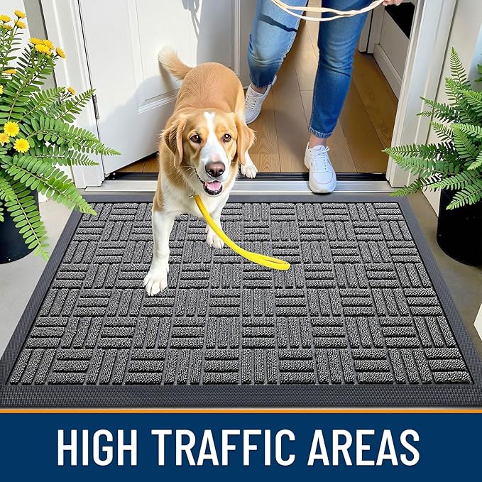 OLANLY Front Door Mat Outside Entrance 47x32, Absorbent, Heavy Duty Sturdy Natural Rubber Doormat Indoor Outdoor, Stain and Fade Resistant, Non-Slip Backing Low Profile Floor Mat for Entryway, Grey