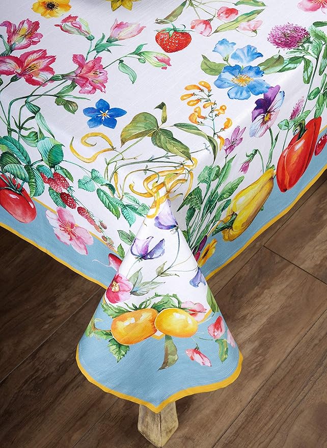 Maison d' Hermine Table Cloth Rectangle Table 100% Cotton 60 x 108 Inches Tablecloth Reusable Decorative Everyday Use for Dining Room, Farmhouse, Home, Party, Festive & Wedding Spring Summer - Giverny