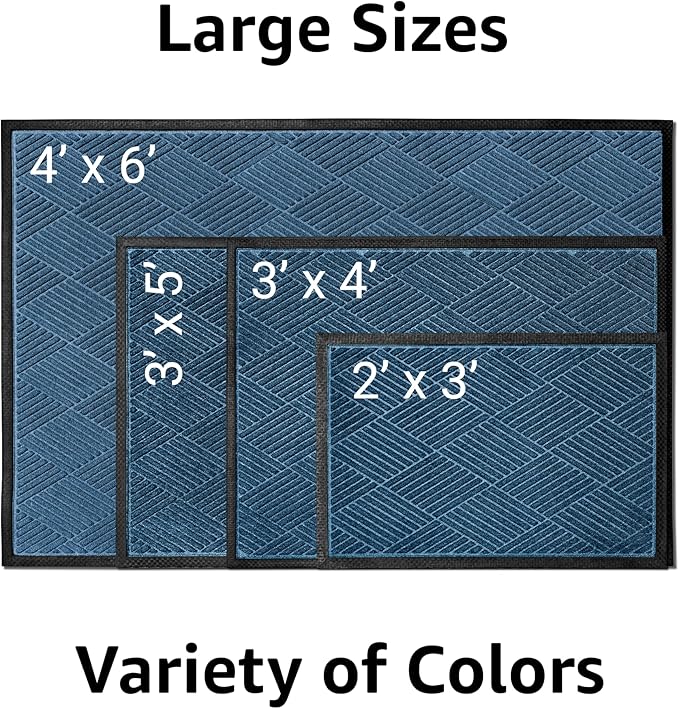 Ecomills Deluxe Diamond Entrance Door Mat, XX-Large Heavy Duty Absorbent Rubber Rug, Blue, 4’ X 6’ feet