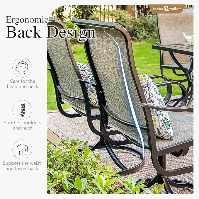 Sophia & William Outdoor Dining Set Patio Dining Set for 6 Outdoor Table and Chairs 7 Pieces Outdoor Patio Set with Swivel Patio Chairs 60"x 38" Metal Table for Garden Pool All Weather Brown