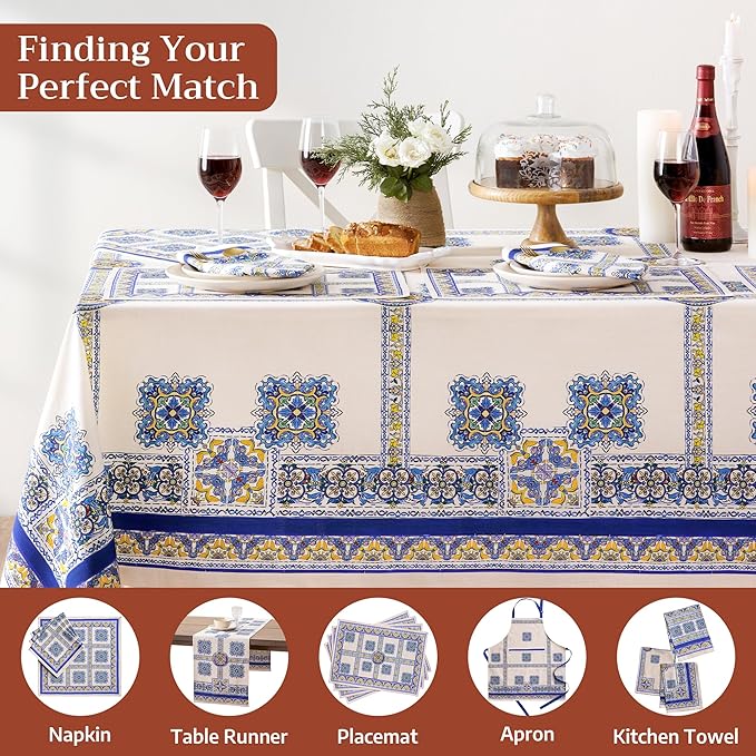 Maison d' Hermine Premium Table Cloth Rectangle Table 100% Combed Cotton 108 x 70 Inches Tablecloth Reusable Decorative for Dining Room, Farmhouse, Home, Party, Festive & Wedding - Sciacca
