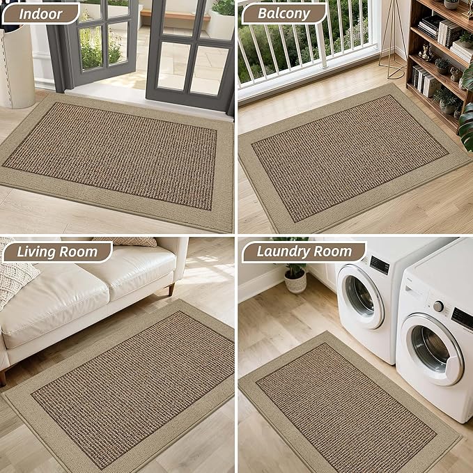 BEQHAUSE Indoor Door Mat 20" x 32", Dirt Trapper Door Mats Non-Slip Entryway Rugs Washable, Resist Dirt Absorbent Welcome Mat, Low Profile Floor Mats for Front Back Door and Entryway, Taupe